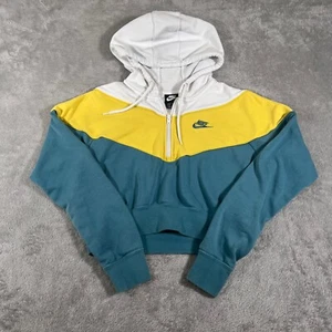 Nike Sweater Womens Small NSW Heritage Half Zip Cropped Hoodie Green ColorBlock - Picture 1 of 7