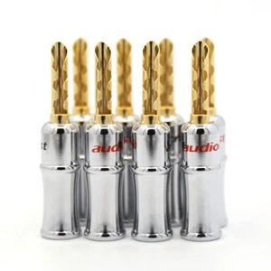 4pcs Gold Plated Screw Lock BFA Banana Plug HIFI Audio Speaker Cable Connector - Picture 1 of 11
