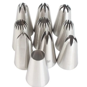 10pcs Stainless Steel Piping Nozzles Set - Icing Tips for Cream Cakes Cupcakes - Picture 1 of 6