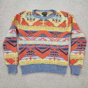 Polo Ralph Lauren Sweater Kids Medium Blue Red Knit Aztec Southwest Pullover - Picture 1 of 9