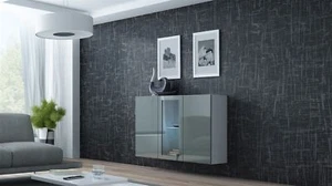 Sideboard Hängesideboard "LUGO" 120x38x90 cm Weiss/ Grau HGL mit LED - Bild 1 von 2