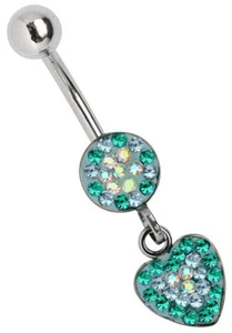 Piercing Ombelico Gioiello Banana Multicolore Con Turno Piastra E Cuore Pendente - Foto 1 di 5