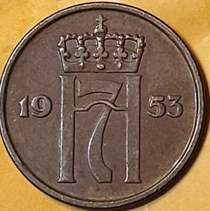 1953 Norway 5 Øre Pretty Coin Free Shipping - Picture 1 of 4