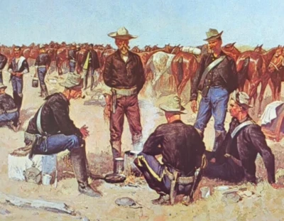 Impresión de libro de arte occidental vintage de desayuno de caballería Frederic Remington 7 Foto 1 de 4