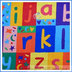 BonEful Fabric FQ Cotton Quilt Rainbow Teacher STAR Heart Block Letter Alphabet - Picture 1 of 10