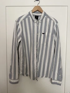 RVCA Shirt Mens Sz M Blue White Slim Fit Striped Button Down Long Sleeve Preppy - Picture 1 of 12