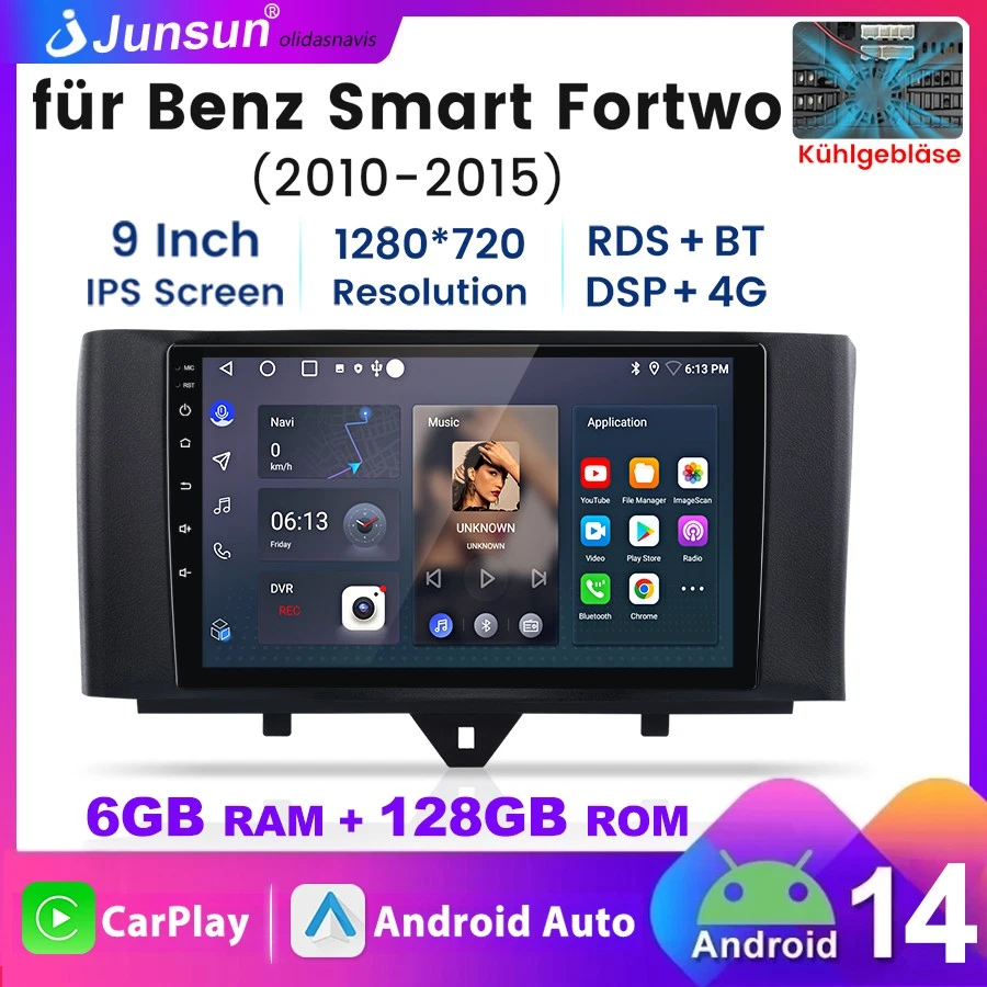 6G+128GB Autoradio Carplay Android 14 Für Smart Fortwo 451 2010-2015 GPS 8-Kern - Bild 1 von 4