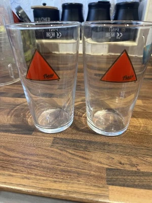 2 x Bass Ale One Pint Beer Glass Red Logo home Pub Bar - Image 1 of 3