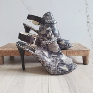 Scarpe tacco alto stiletto Michael Kors tacco 8M stampa serpente punta aperta slingback - Foto 1 di 5
