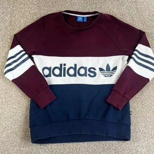 Adidas Sweatshirt Womens UK 8 Burgundy White Big Logo Tre Foil Pullover Jumper - Picture 1 of 9