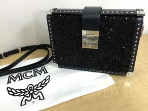Mcm Black Leather Clutch Shoulder Bag Swarovski Crystals Designer Evening Bag - Picture 1 of 10