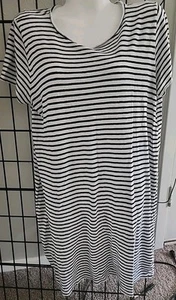 Eileen Fisher Womans Black & White Striped Dress Size Medium Knee Length- Linen  - Picture 1 of 7