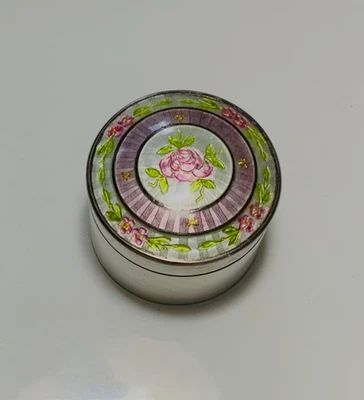 ¡MÁS ALLÁ DE PERFECTO! Antigua CAJA TOCADOR GUILLOCHE ESMALTE ESTERLINA ¡¡FABULOSOS COLORES!!! Foto 1 de 4