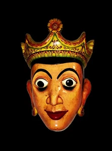 13in Unique Handmade Royal King Prince Wooden Mask Tribal Wall Decor Sri Lanka - Picture 1 of 1