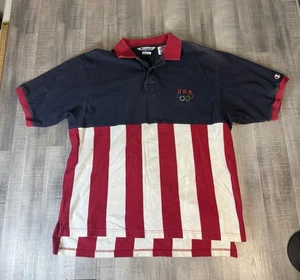 Camisa Polo Campeón Vintage Años 90 Para Hombre EE. UU. Olímpica Bordada Logo Rayas XL - Imagen 1 de 10