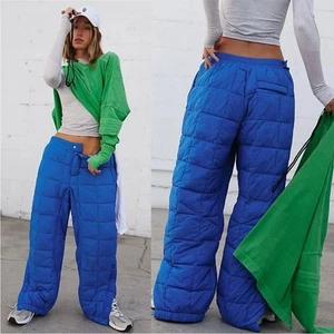 Free People Movement Pippa Packable Puffer Pants Elastic Snaps Nylon Blau Gr. L - Bild 1 von 13