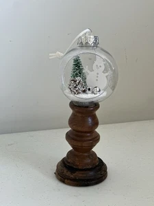 One Of A Kind Winter Vintage One Carved Wooden Candle Stick Holder Snow globe - Picture 1 of 1