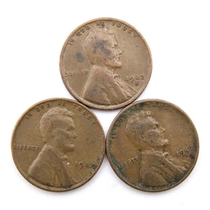 1942 P D S Lincoln Wheat Cent Penny 3 Münzen [CL52] - Bild 1 von 2