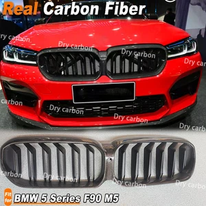 Real Carbon Fiber Durable Front Grille Grill Kit For BMW 5 Series M5 F90 2021-23 - Picture 1 of 12