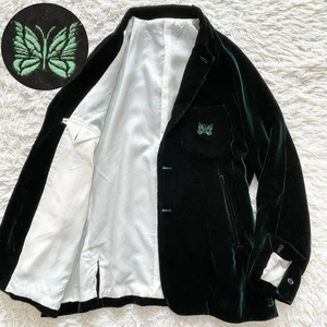 Needles 21AW Velour Unconstructed Jacket Shiny Green Men's Size S Made in Japan - Picture 1 of 9