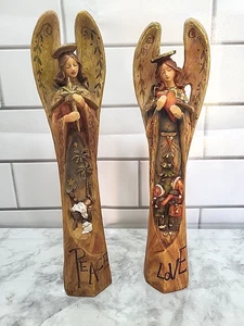 Handcarved Angels Olive Wood Peace Love Christmas Religious Holiday Decoration - Picture 1 of 9