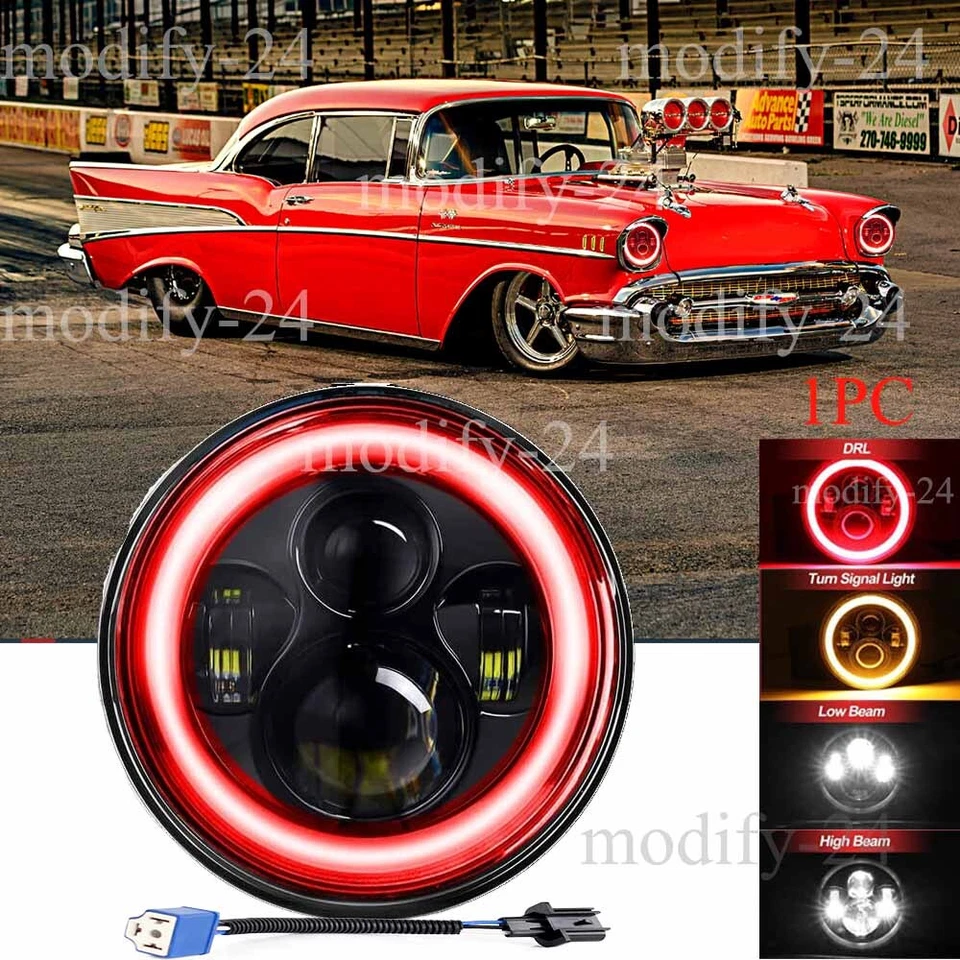 Farol de LED redondo 7"" vermelho DRL ajuste Chevrolet Bel Air 1953 1954 1955 1956 1957 - Imagem 1 de 4