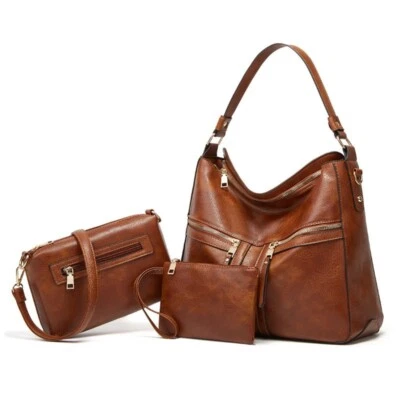 Juego de 3 piezas de bolso de mano para damas - Combo de bolso de hombro, mensajero y billetera clutch Foto 1 de 4