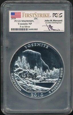 2010 5 Oz. Silver Yosemite ATB Quarter PCGS MS 69 DMPL FS *Mercanti Signed!* - Image 1 of 2