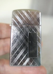 Vintage 1962 Slim Flat Bottom Engraved Plaid Pattern Initial Box Zippo Lighter - Picture 1 of 7