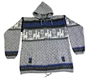 Tejidos Ruminahui (Gray/ White )Alpaca Hoodie Zip Sweater Jacket Size XL - Picture 1 of 6
