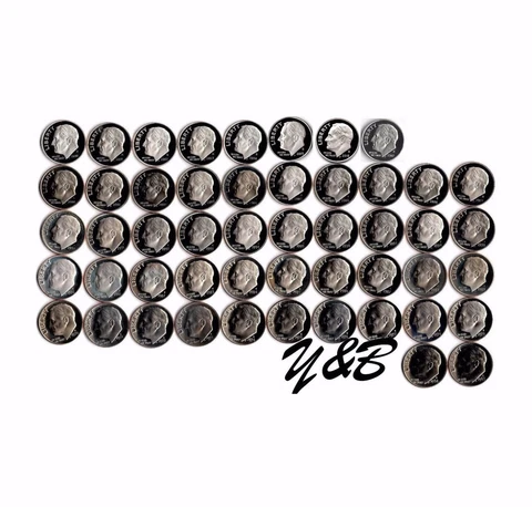 Complete Set of 1968 - 2020 US S Clad Proof Roosevelt Dimes (53 Coins Lot) Dime Cover