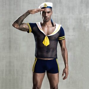 Sexy Men Police Sailor Costumes Cosplay Party  Outfits Halloween Jumpsuits J44