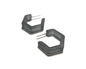 Charcoal Grey Honeycomb Hex Frosted Vintage lucite Hoop Earrings - Picture 1 of 6
