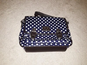 Debenhams Collection Navy Coloured Leather Handbag with cream dots - Picture 1 of 4