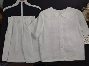 4T Rosalina 2 pc dress outfit for boys, white and cream, 100% cotton linen - Picture 1 of 5