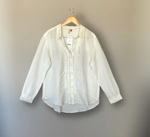 Anthropologie ivory shirt size large linen blend by Pilcro relaxed fit - Picture 1 of 12