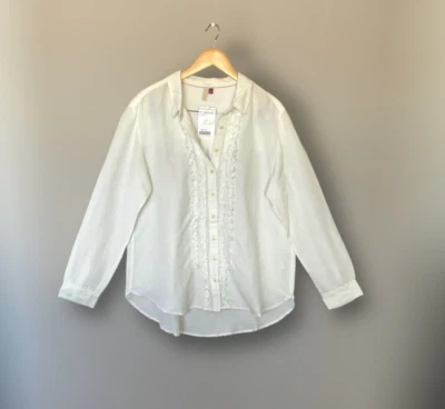 Anthropologie ivory shirt size large linen blend by Pilcro relaxed fit - Image 1 of 4