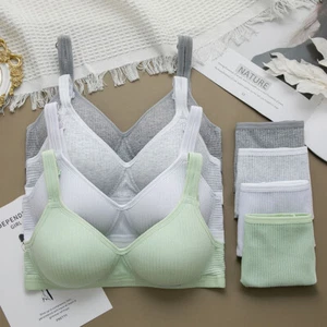 Ladies Bra Set Soft Cotton Brassiere Skin-friendly Panties Small Bra Lingerie bh - Picture 1 of 18