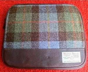 Harris Tweed Pure Wool Scotland iPad Tablet Case Blue Tartan Plaid - Afbeelding 1 van 4