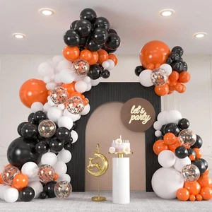 136Pcs Black Orange White Balloon Garland Arch Kit, 18 12 10 5 Inch Black White - Picture 1 of 7