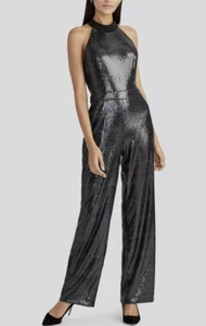 Neu mit Etikett Rachel Roy Damen-Overall schwarz silber Pailletten Neckholder ärmellos Größe 0 - Bild 1 von 6