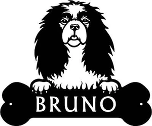 Cavalier King Charles Spaniel Head and Dog Bone Sign with Custom Name or Numbers - Picture 1 of 4