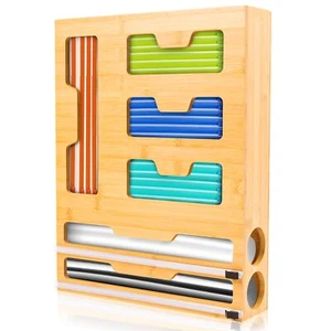 LudoHome 6-in-1 Küchenorganizer aus Bambus mit Frischhalteschneider 43x33x9,6 cm - Bild 1 von 8