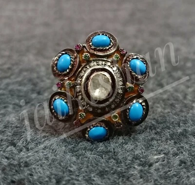 Türkis Rubin Smaragd Edelstein Oxid 925 Sterlingsilber Handmade Ring Schmuck - Bild 1 von 4