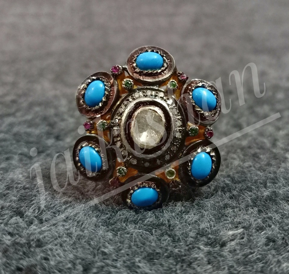 Türkis Rubin Smaragd Edelstein Oxid 925 Sterlingsilber Handmade Ring Schmuck - Bild 1 von 4