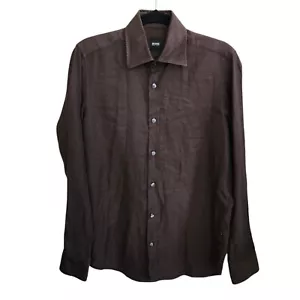 Hugo Boss Men's Easy Iron Fit BROWN Woven 100% Cotton Shirt Size S Button  Down - Picture 1 of 9