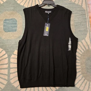 Hart Schaffner Marx Mens Sz Large Fine Merino Wool V-Neck Sweater Vest Black New - Picture 1 of 4