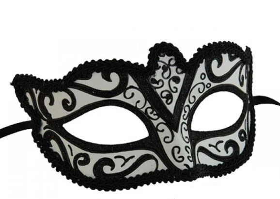 Black White Mardi Gras Venetian Masquerade Ball Mask M3112W - Image 1 of 1
