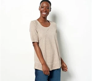 LOGO by Lori Goldstein Distressed Cotton Slub Top-Cobblestone-XS-NEW-A489984 - Picture 1 of 3