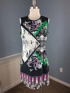 KENNETH COLE 10 Sheath Career Cocktail Dress Career Party Print Black Green EUC - Picture 1 of 5